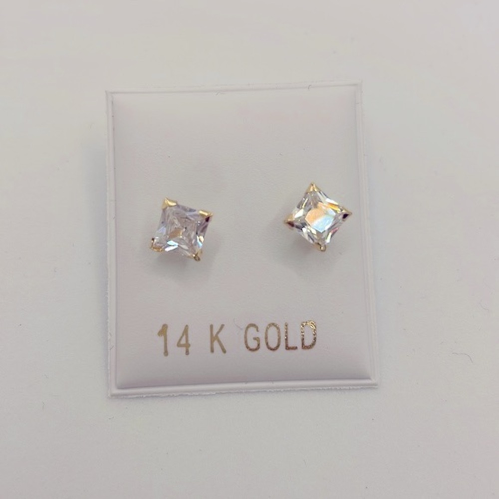 14K Gold Cz Stud Earrings-4mm